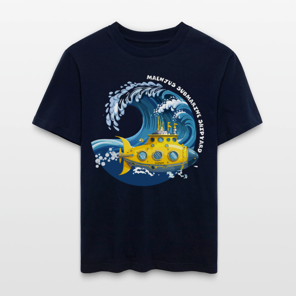Unisex Bio-T-Shirt mit MAENJUS SUBMARINE SHIPYARD PRINT Vorderseite - Navy