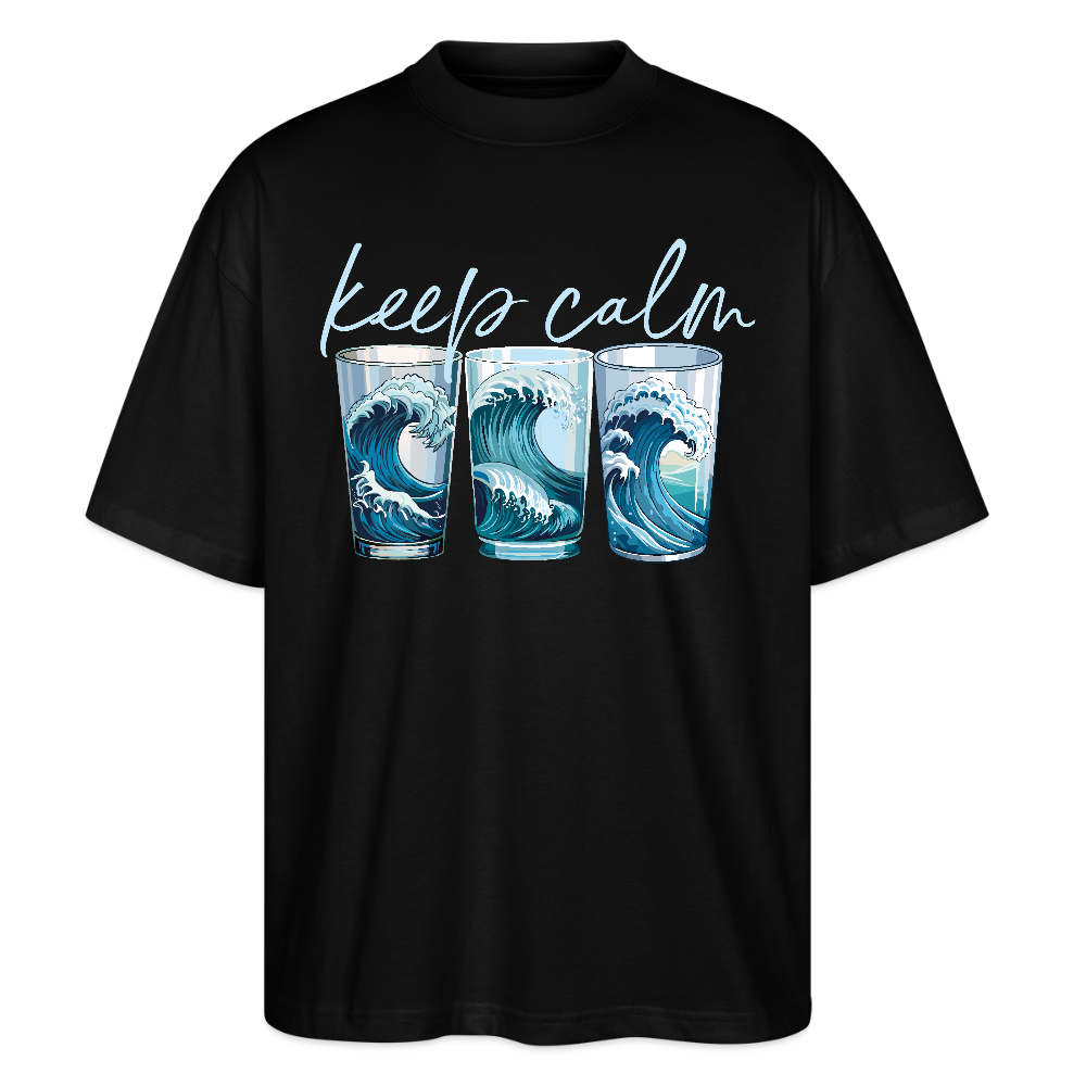 Oversized Unisex Bio T-Shirt mit KEEP CALM PRINT - Schwarz