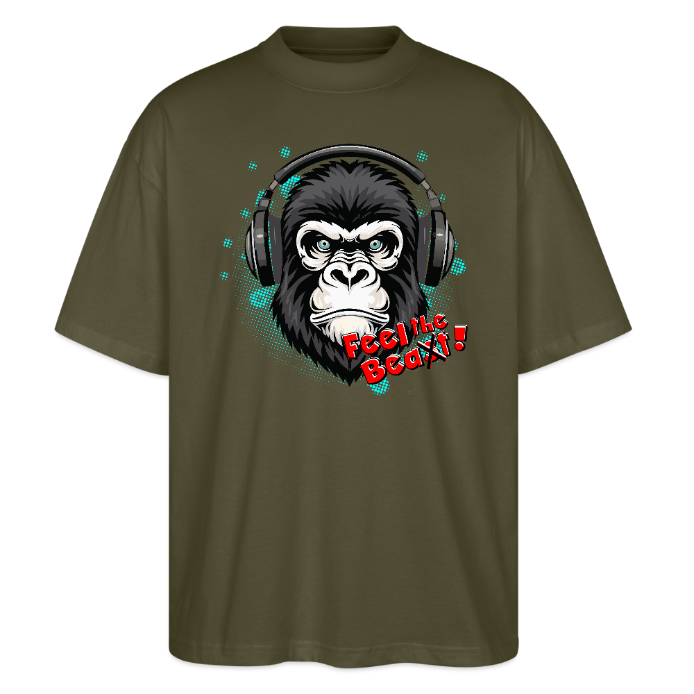 Oversized Unisex T-Shirt mit FEEL THE BEA(S)T PRINT - Khaki