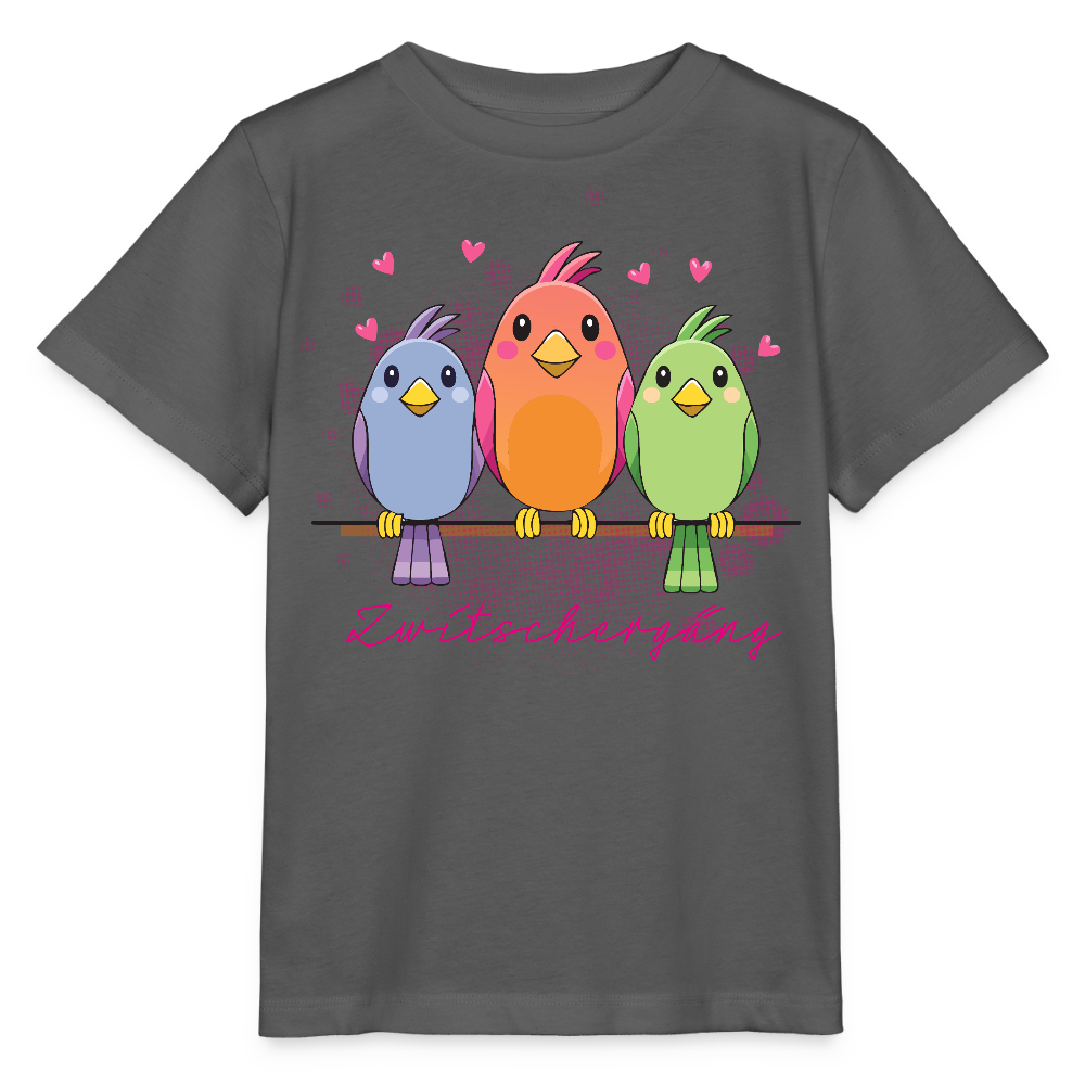 MNJS KIDS Bio T-Shirt mit ZWITSCHERGÄNG PRINT - Anthrazit