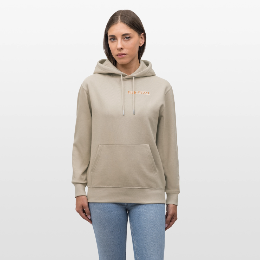 Unisex Hoodie mit DELICATEZZA SARDINE PRINT Vorder- und Rückseite - Beige