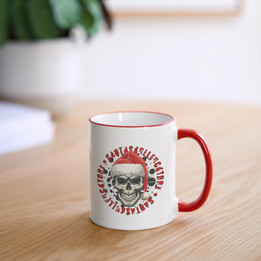 Tasse zweifarbig mit SANTASKULL FUCKTORY PRINT - Weiß/Rot