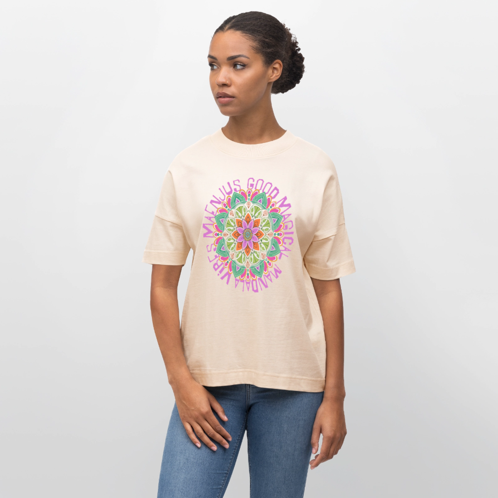 Oversized Unisex Bio T-Shirt mit MANDALA VIBES PRINT - Weißgrau