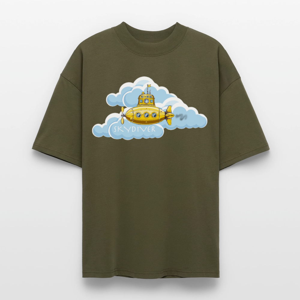 Oversized Unisex Bio T-Shirt mit SKYDIVER PRINT - Khaki
