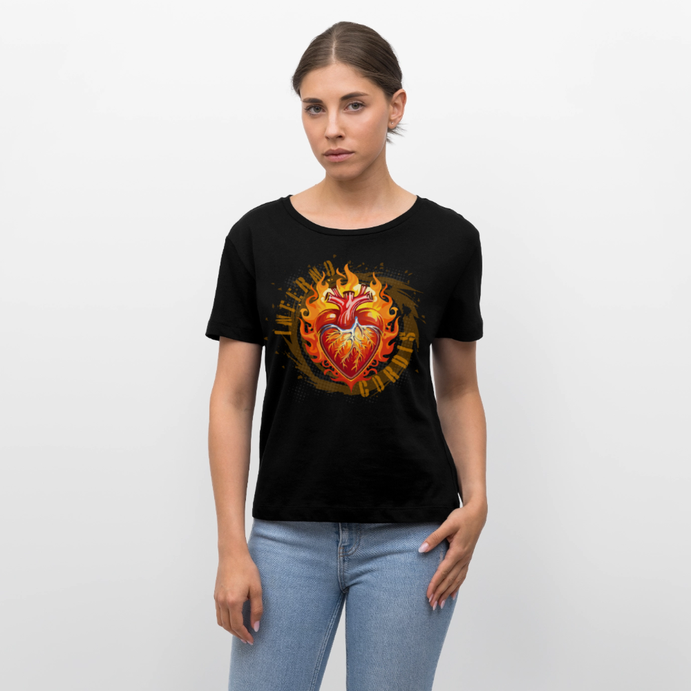 Frauen T-Shirt mit FEUERHERZ ORANGE PRINT - Schwarz