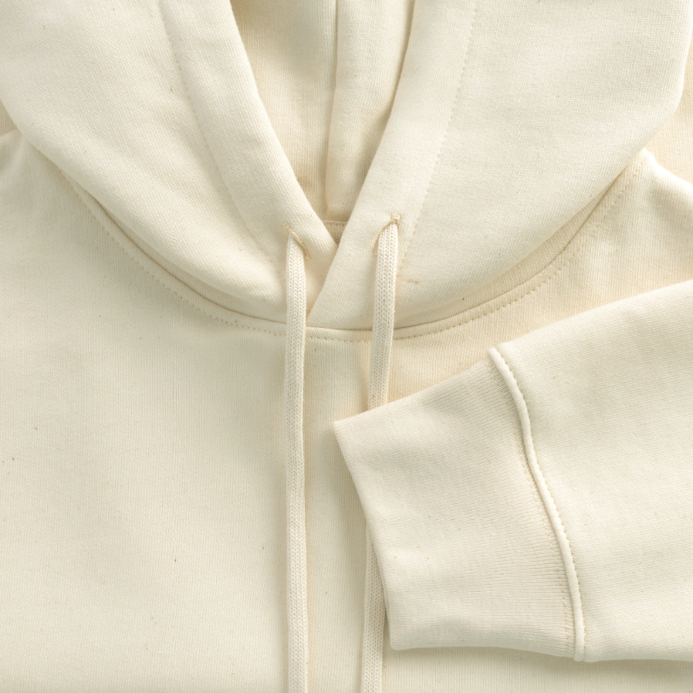 Boxy Frauen Bio Hoodie mit DELIKATEZZA SARDINE PRINT Vorder- und RÜCKSEITE - Weißgrau