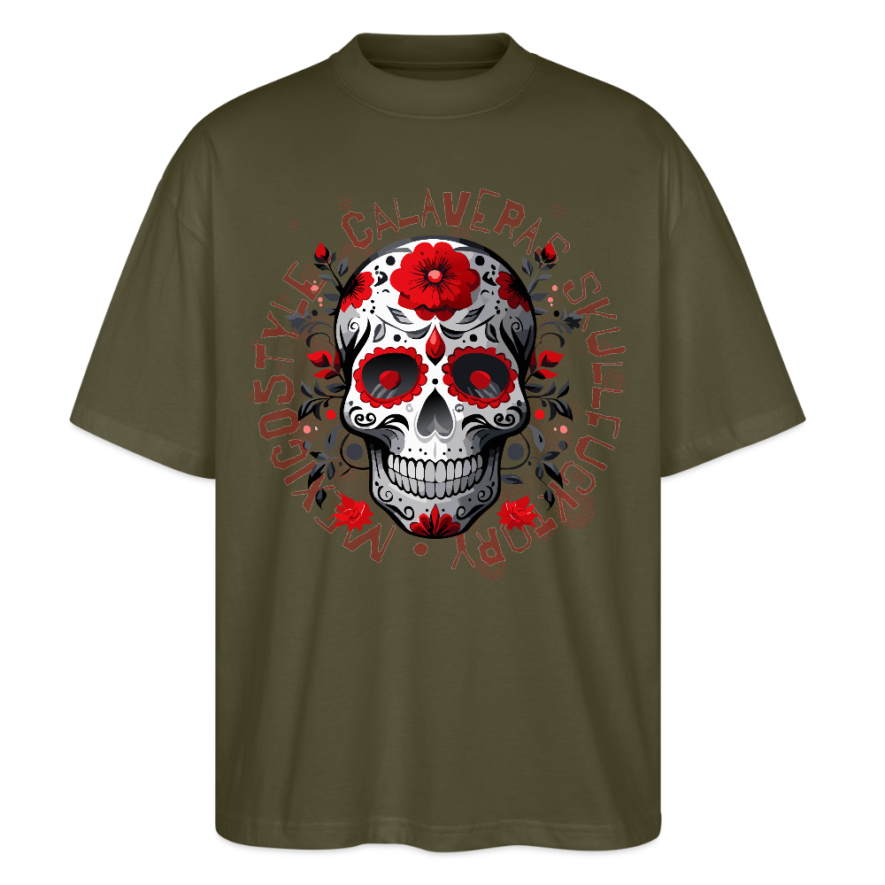 Oversized Unisex T-Shirt mit CALAVERAS SKULLPRINT - Khaki