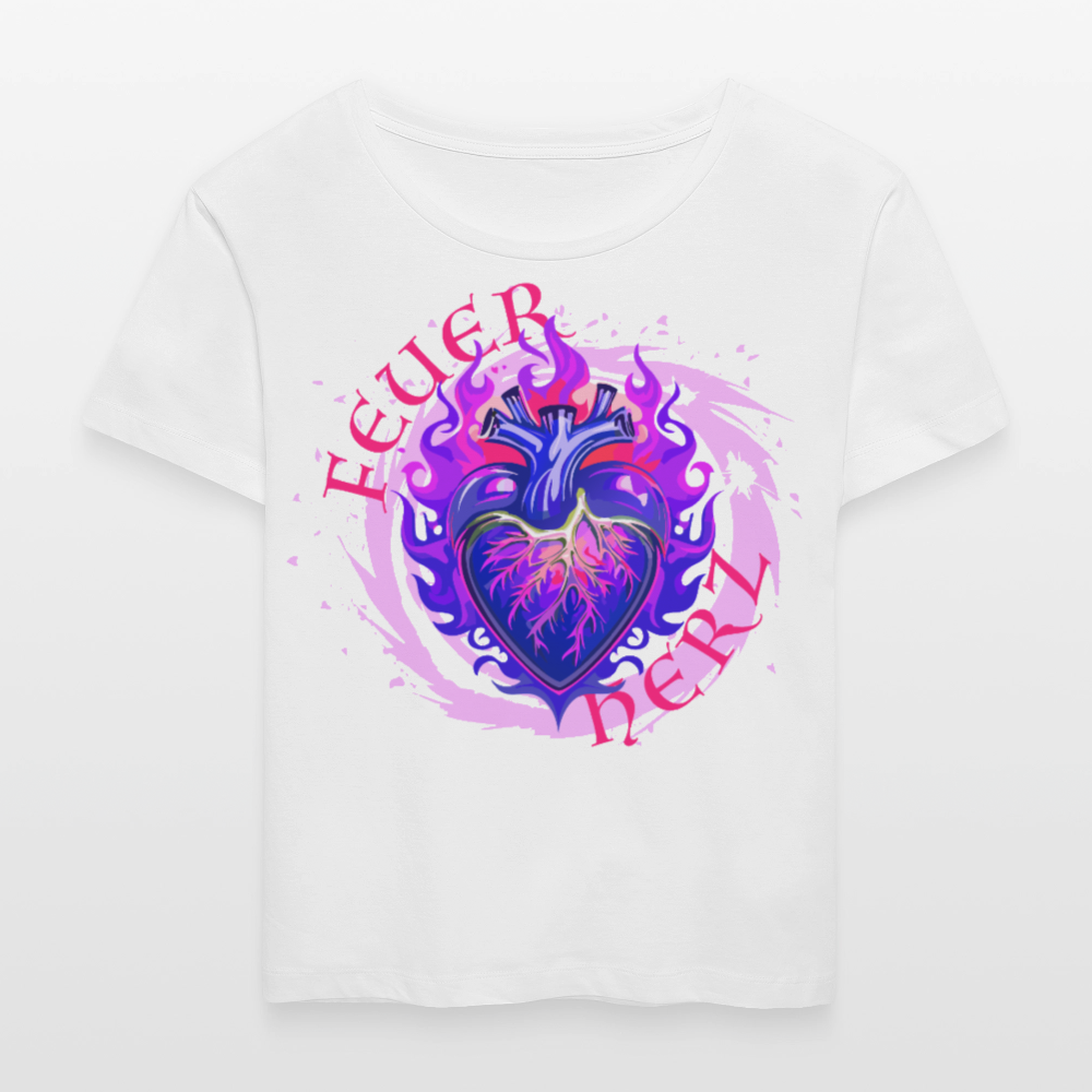 Frauen T-Shirt mit FEUERHERZ LILA PRINT - Weiß