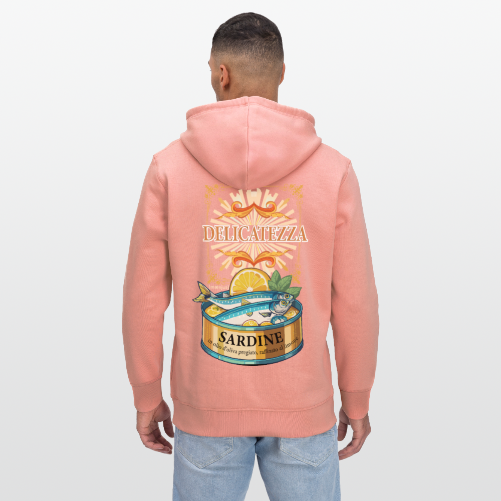 Unisex Bio-Hoodie mit DELICATEZZA SARDINE PRINT Vorder- und Rückseite - Altrosa