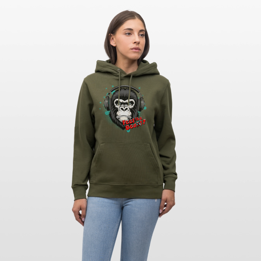 Unisex Hoodie mit FEEL THE BEA(S)T PRINT - Khaki Grün