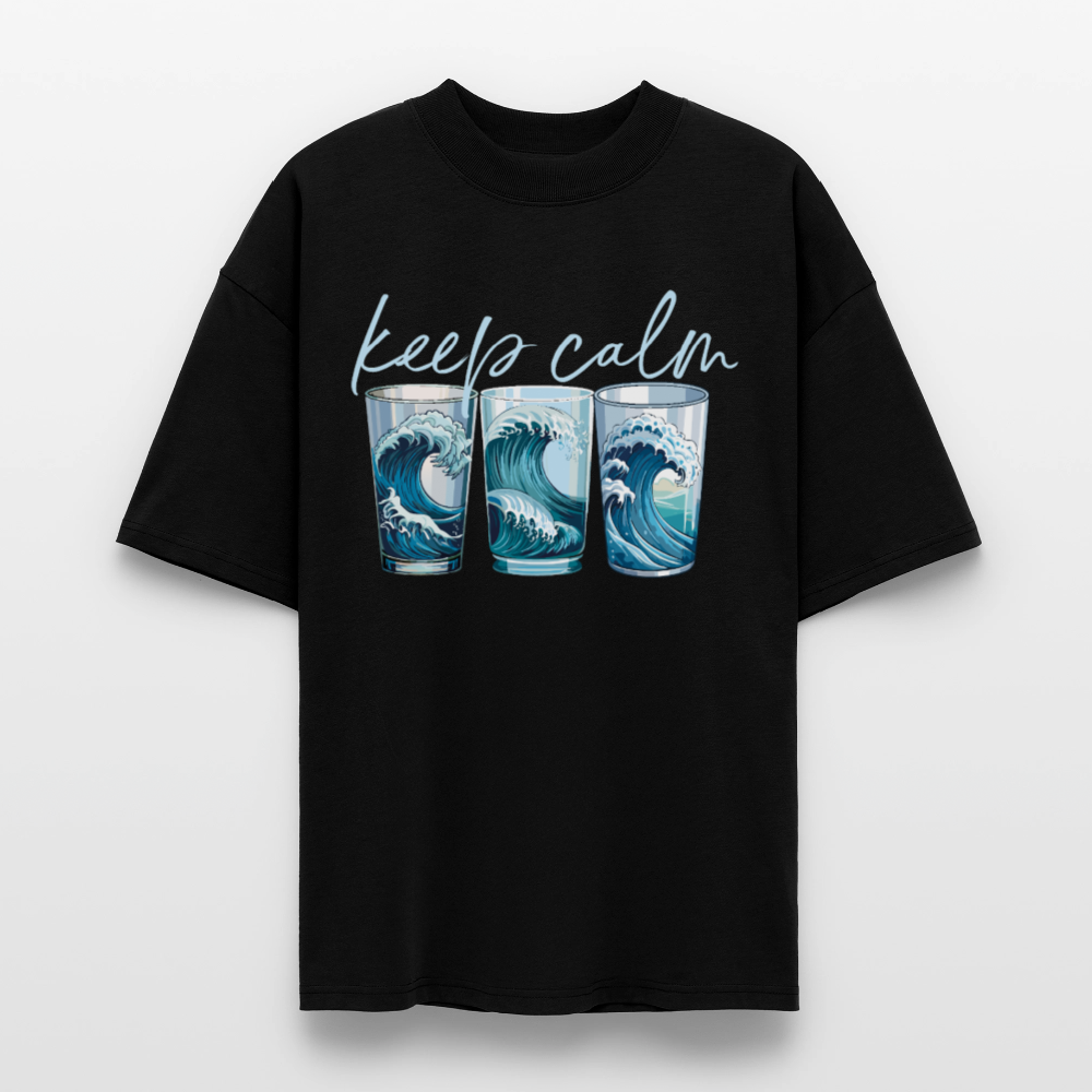 Oversized Unisex Bio T-Shirt mit KEEP CALM PRINT - Schwarz