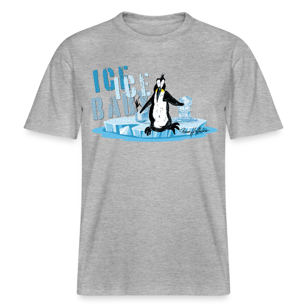 Unisex Bio-T-Shirt mit ICE ICE BABY PINGUIN PRINT - Grau meliert