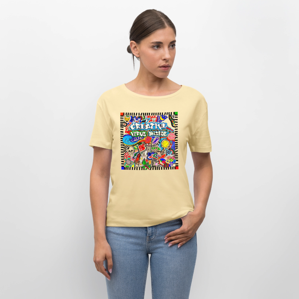 Relaxed Rundhals Frauen Bio-T-Shirt mit CREATIVE VIRUS INSIDE PRINT - Creme