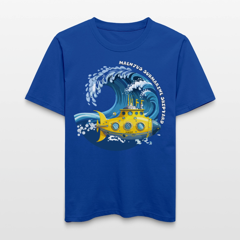 Unisex Bio-T-Shirt mit MAENJUS SUBMARINE SHIPYARD PRINT Vorderseite - Dunkelblau