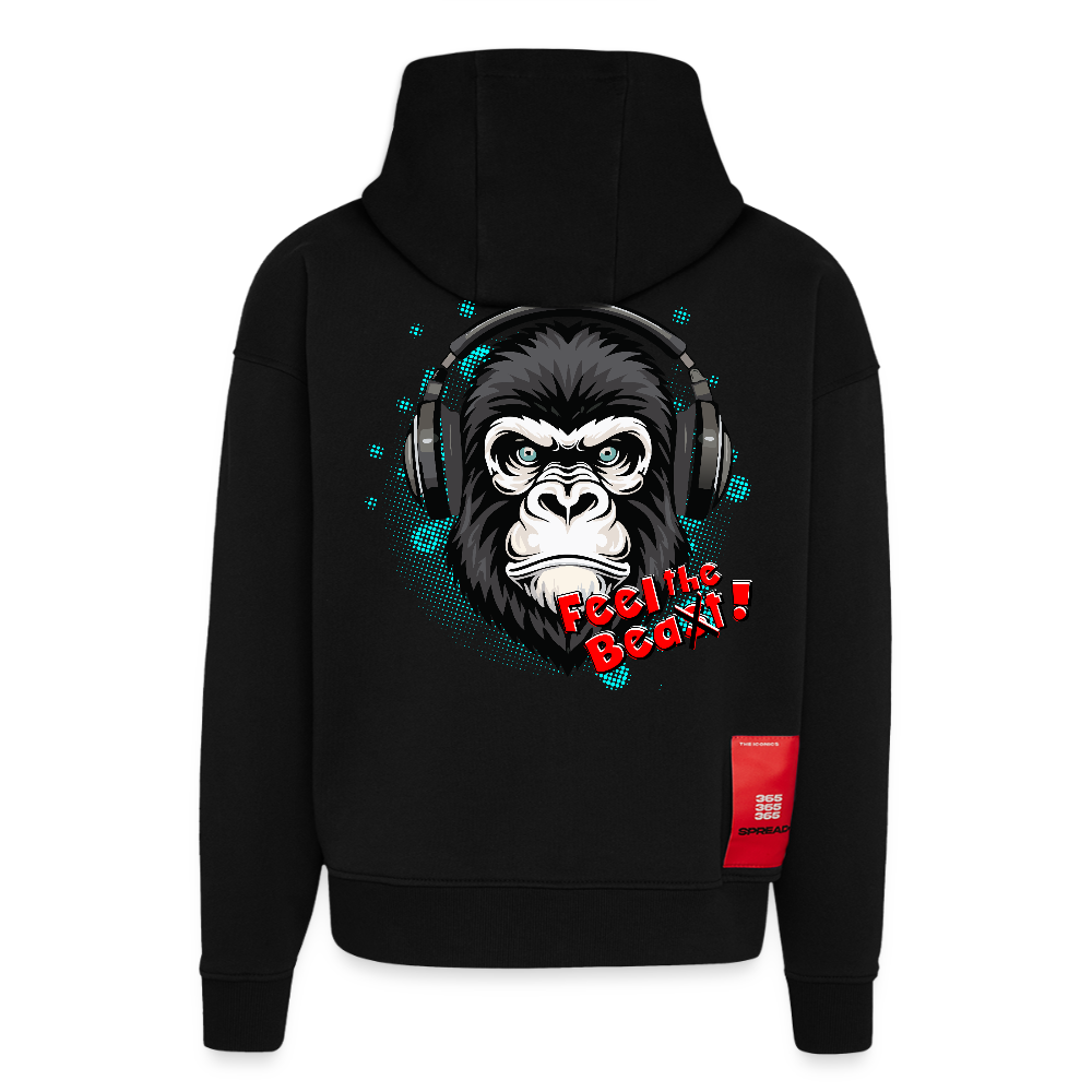 Heavyweight Oversized Organic Hoodie mit FEEL THE BEA(S)T PRINT - SOLID BLACK