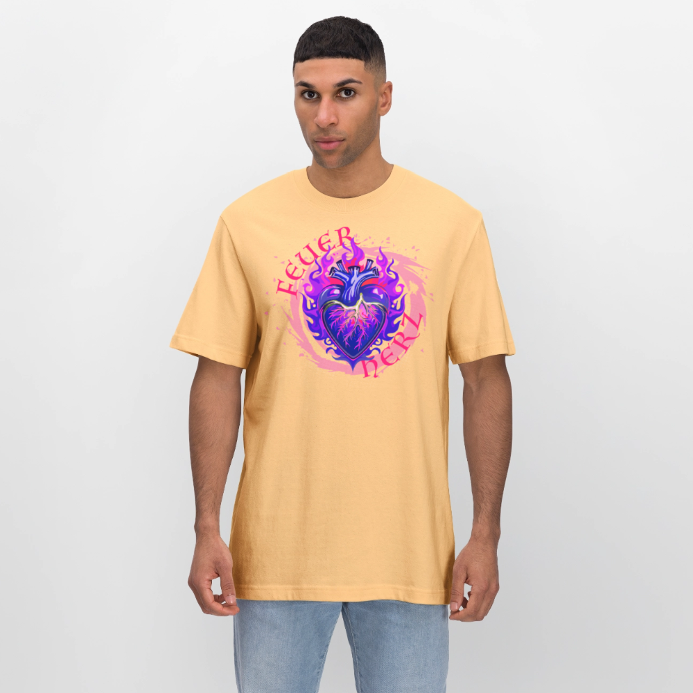 Unisex Bio-T-Shirt mit FEUERHERZ LILA PRINT - Hellgelb