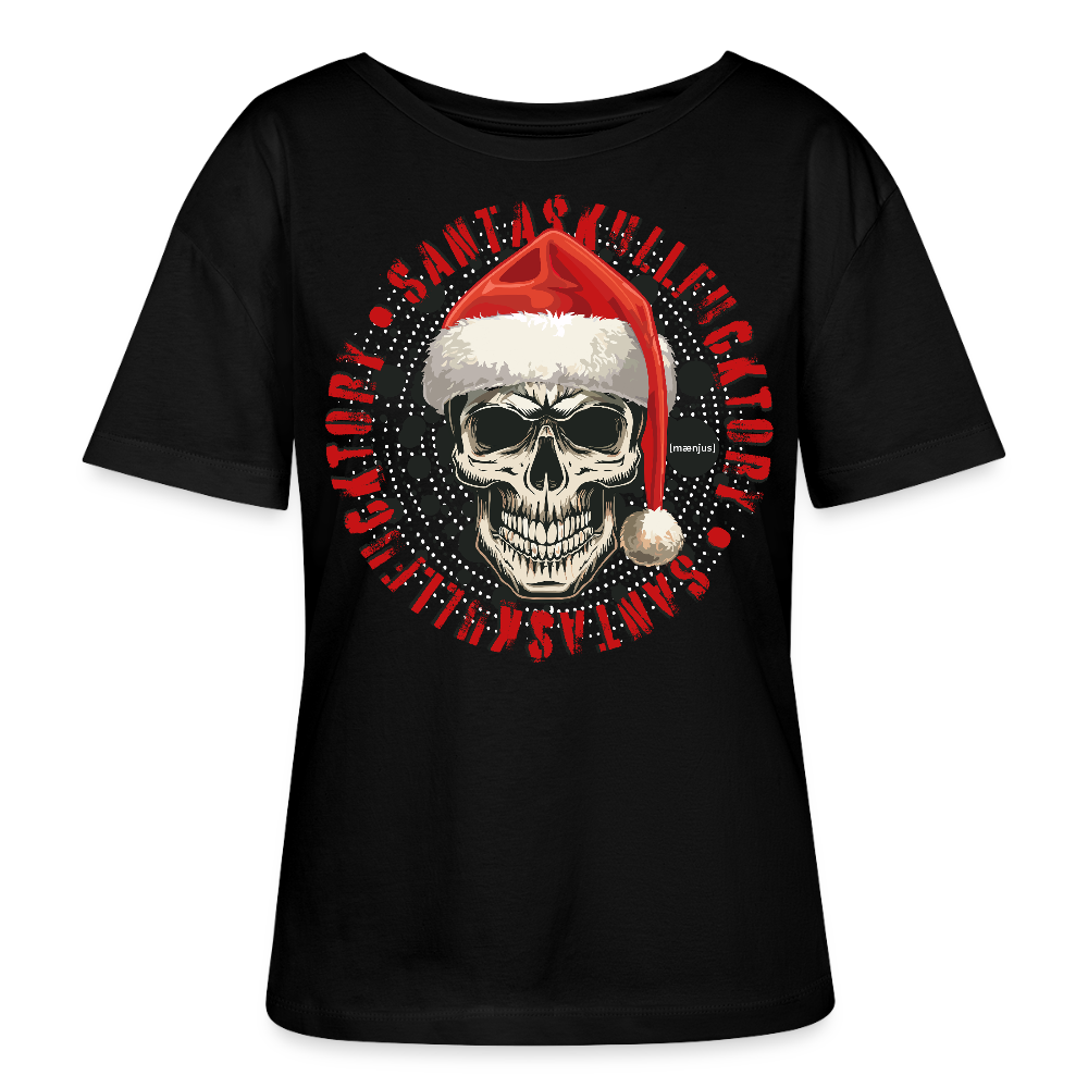 Rundhals Frauen Bio-T-Shirt mit SANTASKULL FUCKTORY PRINT - Schwarz