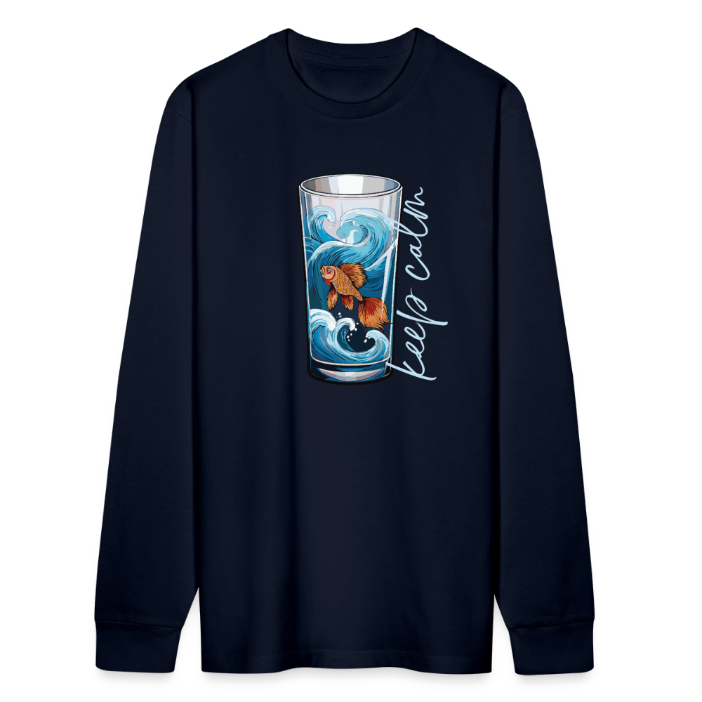 Unisex Bio-Langarmshirt mit KEEP CALM PRINT - Navy