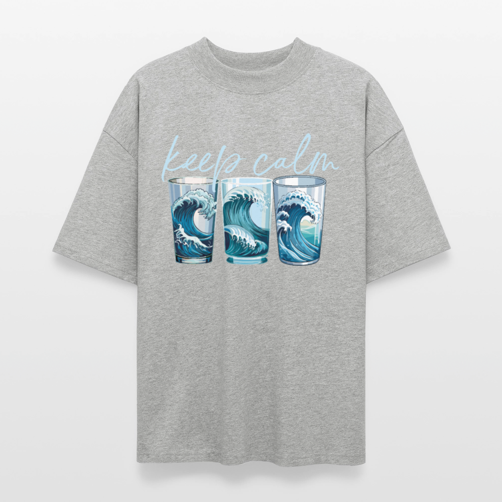 Oversized Unisex Bio T-Shirt mit KEEP CALM PRINT - Grau meliert