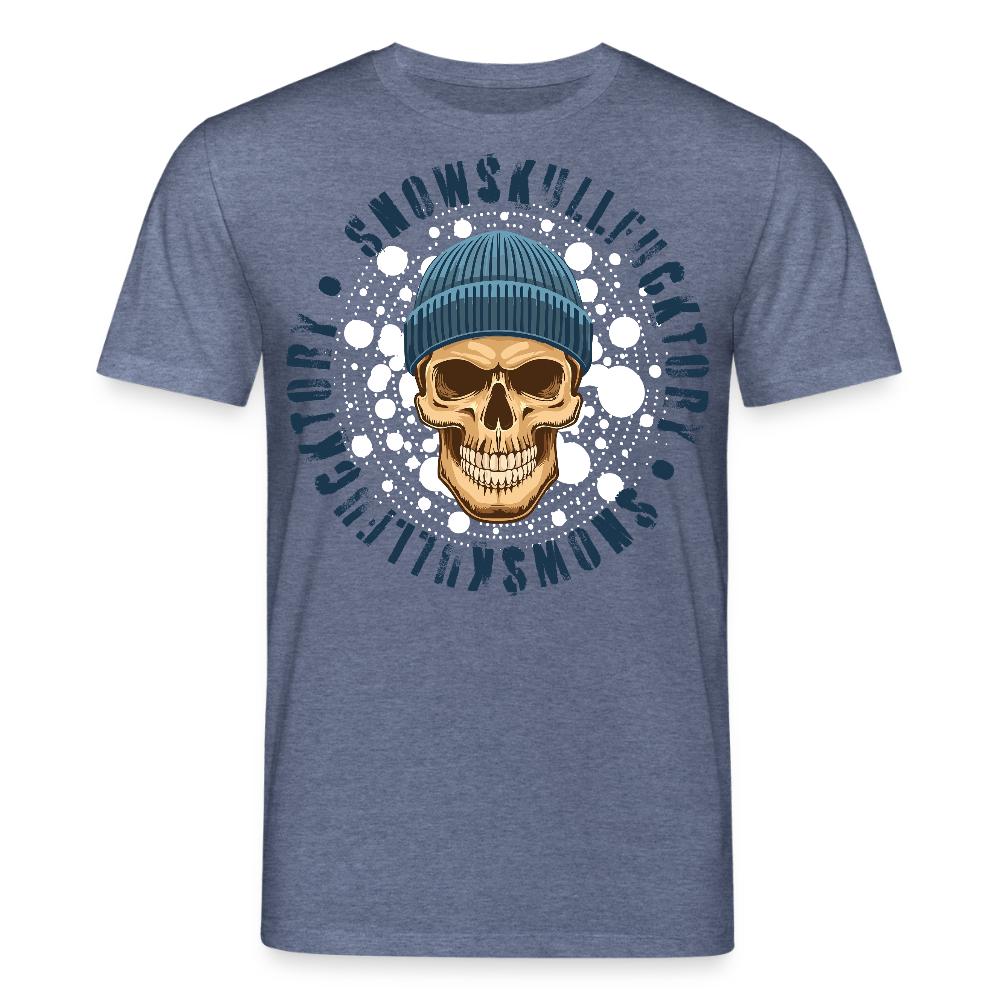 Unisex Bio-T-Shirt mit SNOWSKULL FUCKTORY PRINT Vorderseite - Dunkelblau meliert