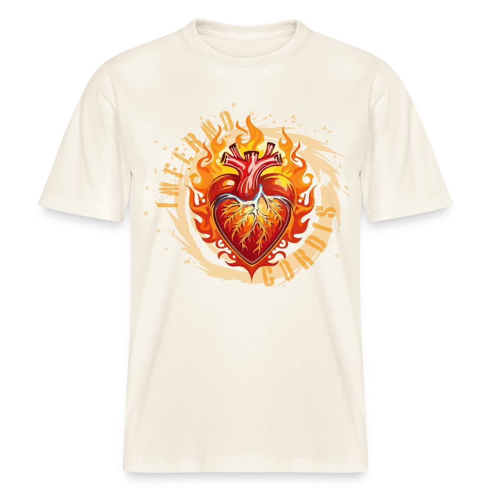 Unisex Bio-T-Shirt mit FEUERHERZ ORANGE PRINT - Naturweiß 