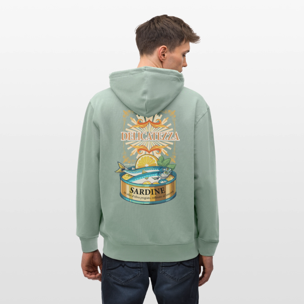 Unisex Bio-Kapuzenjacke mit DELICATEZZA PRINT Rückseite - Helles Graugrün