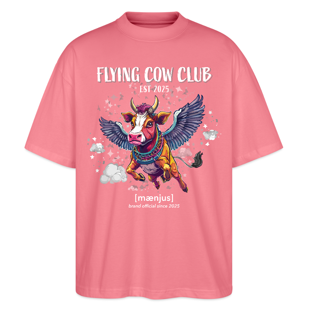 Oversized Unisex Bio T-Shirt mit FLYING COW CLUB PRINT Vorderseite - Pink 