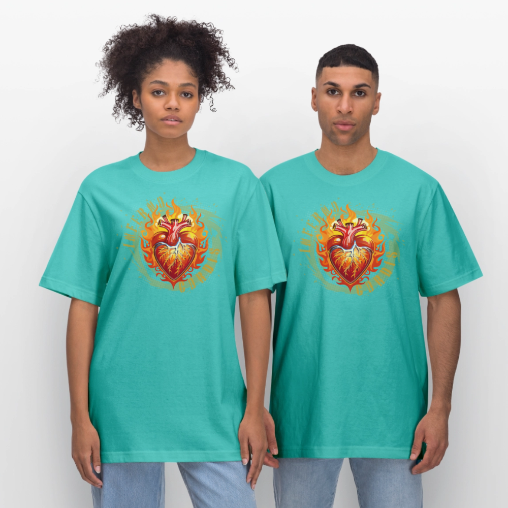 Unisex Bio-T-Shirt mit FEUERHERZ ORANGE PRINT - Poolblau