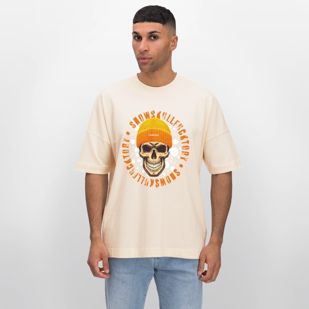 Oversized Unisex Bio T-Shirt mit SNOWSKULL FUCKTORY PRINT - Weißgrau