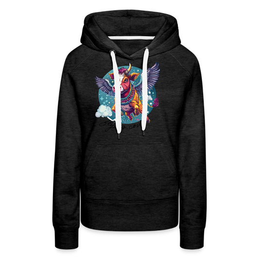 Frauen Premium Hoodie mit FLYING COW PRINT - Anthrazit