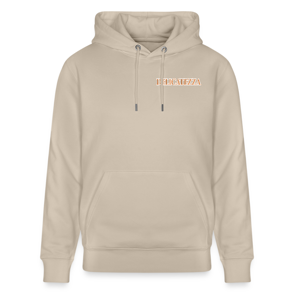 Unisex Hoodie mit DELICATEZZA SARDINE PRINT Vorder- und Rückseite - Beige