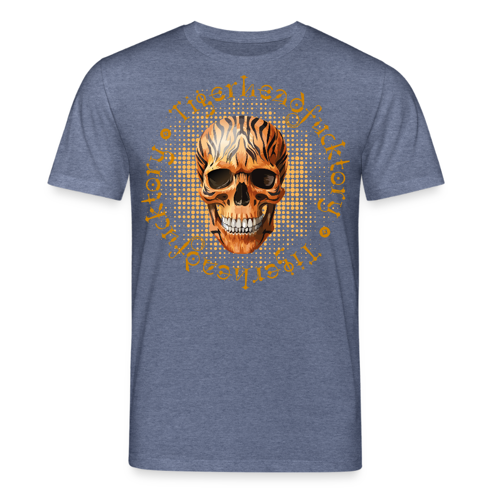Unisex Bio-T-Shirt mit TIGERHEAD SKULL PRINT Vorderseite - Dunkelblau meliert