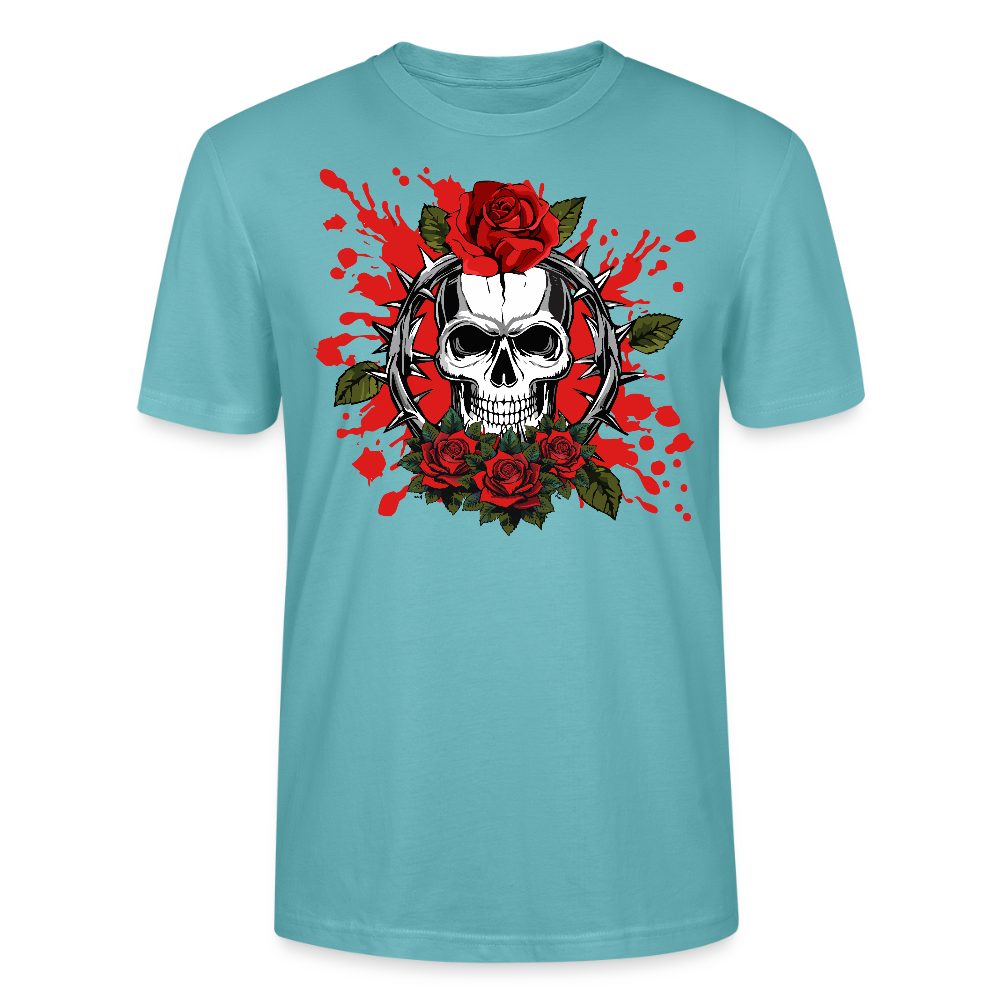 Unisex T-Shirt mit ROSEN SKULL PRINT Vorderseite - Pastelltürkis