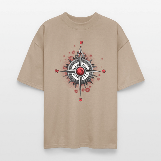 Oversized Unisex T-Shirt mit WINDROSE PRINT - Steingrau