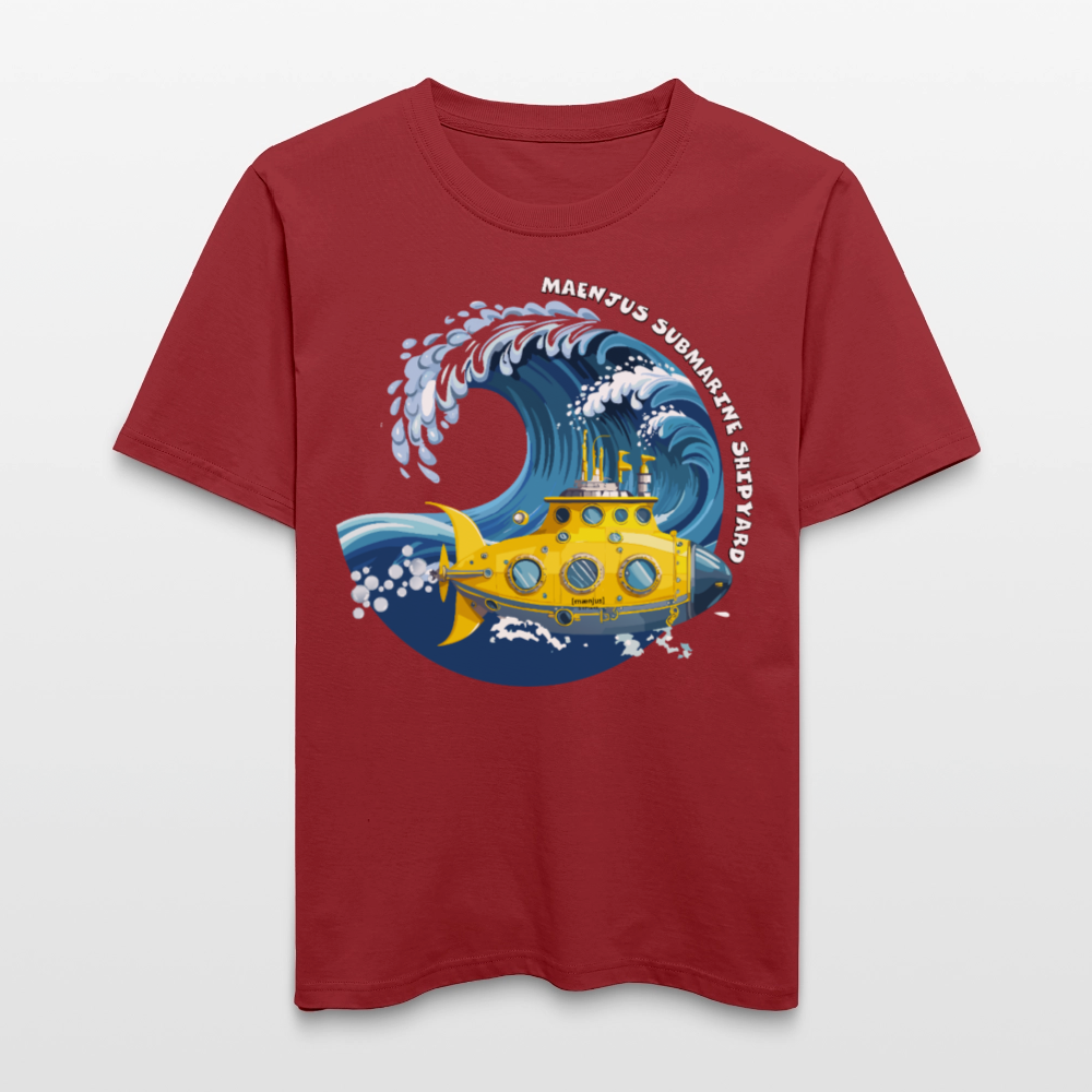Unisex Bio-T-Shirt mit MAENJUS SUBMARINE SHIPYARD PRINT Vorderseite - Erdrot