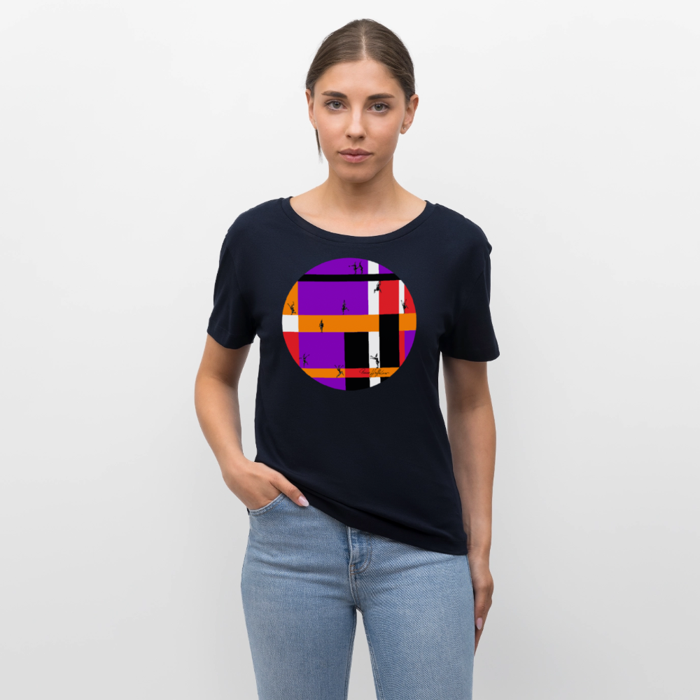 Relaxed Rundhals Frauen Bio-T-Shirt mit DYNAMIC FIELDS PRINT - Navy