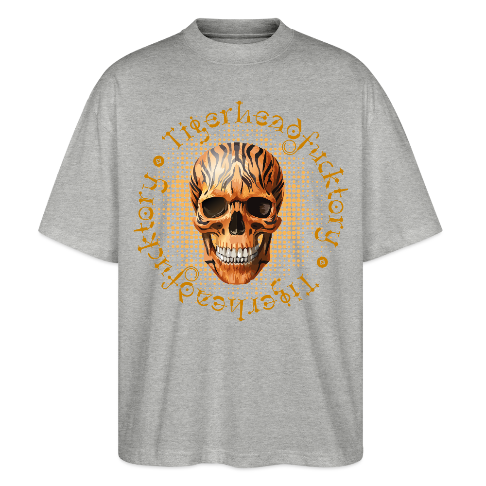 Oversized Unisex T-Shirt mit TIGERHEAD SKULL PRINT - Grau meliert
