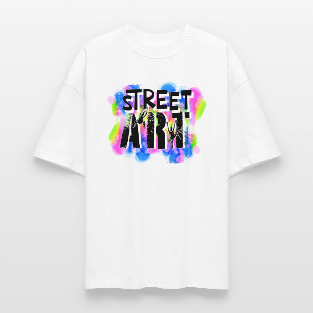Oversized Unisex Bio T-Shirt mit STREET ART PRINT - Weiß
