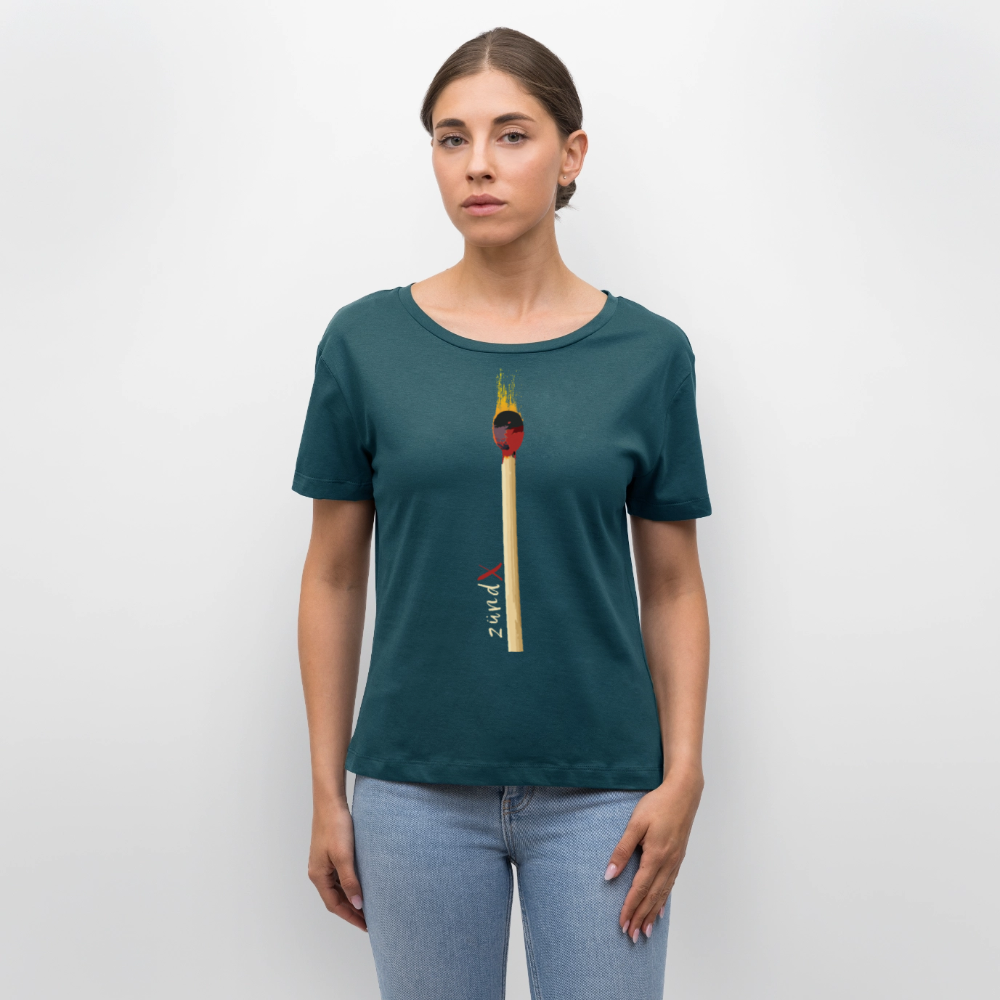 Frauen Bio Rundhals T-Shirt mit zündX PRINT - Dunkles Petrol