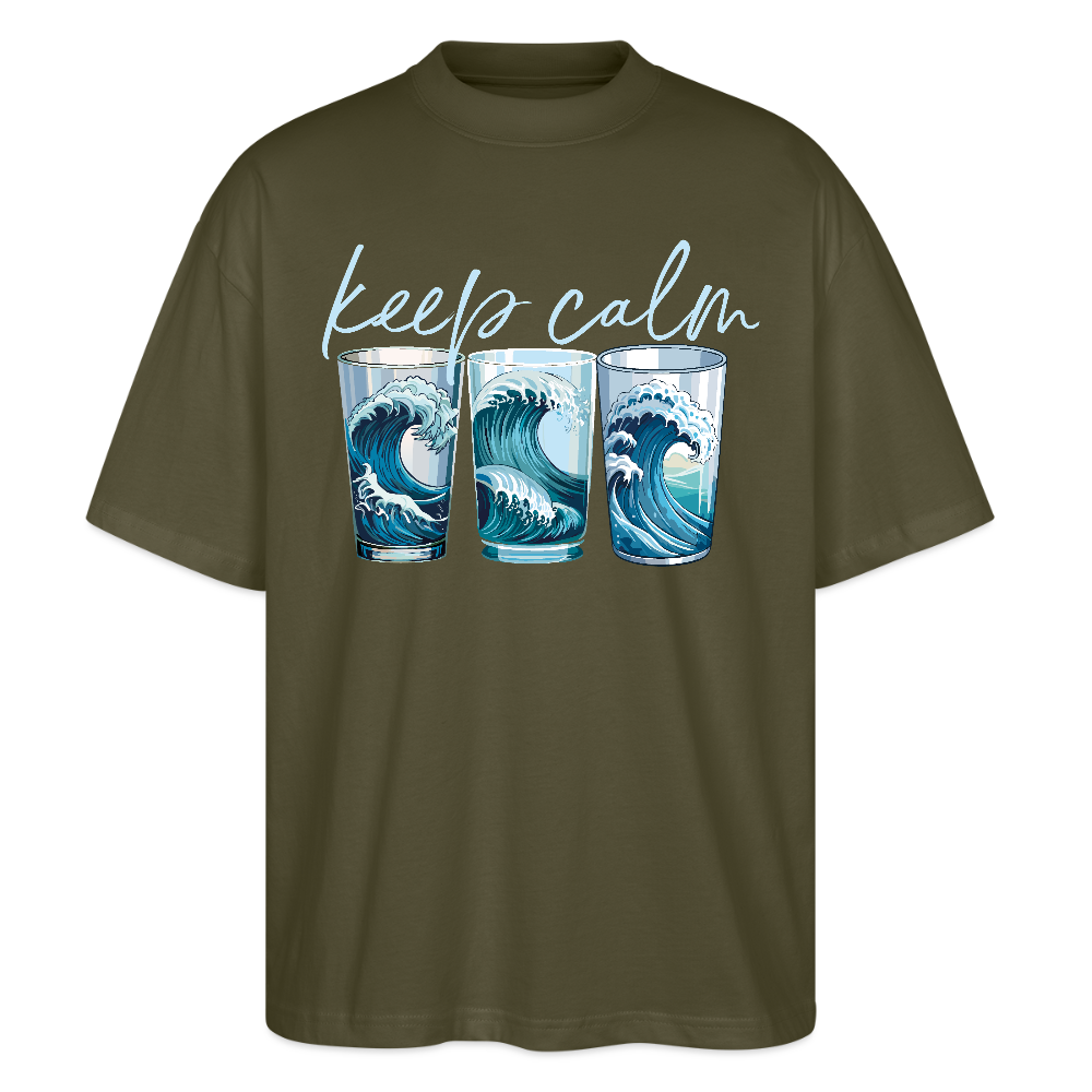Oversized Unisex Bio T-Shirt mit KEEP CALM PRINT - Khaki