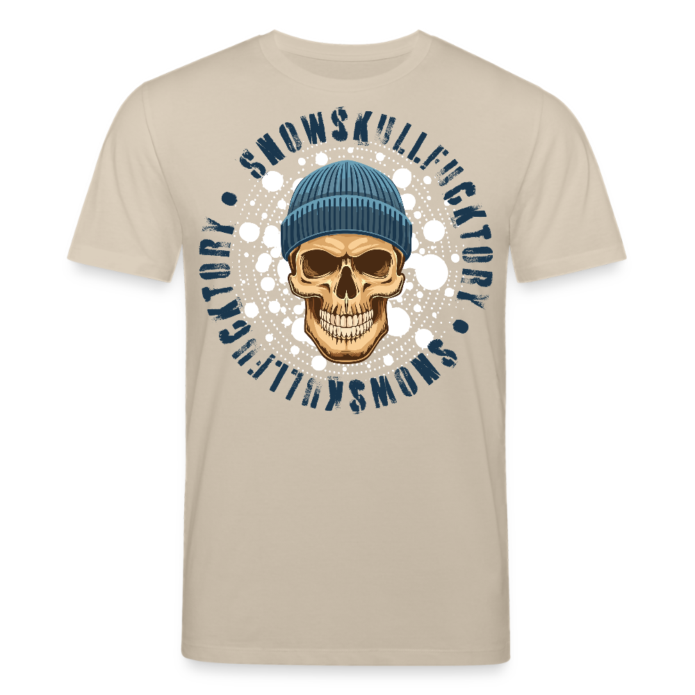 Unisex Bio-T-Shirt mit SNOWSKULL FUCKTORY PRINT Vorderseite - Beige