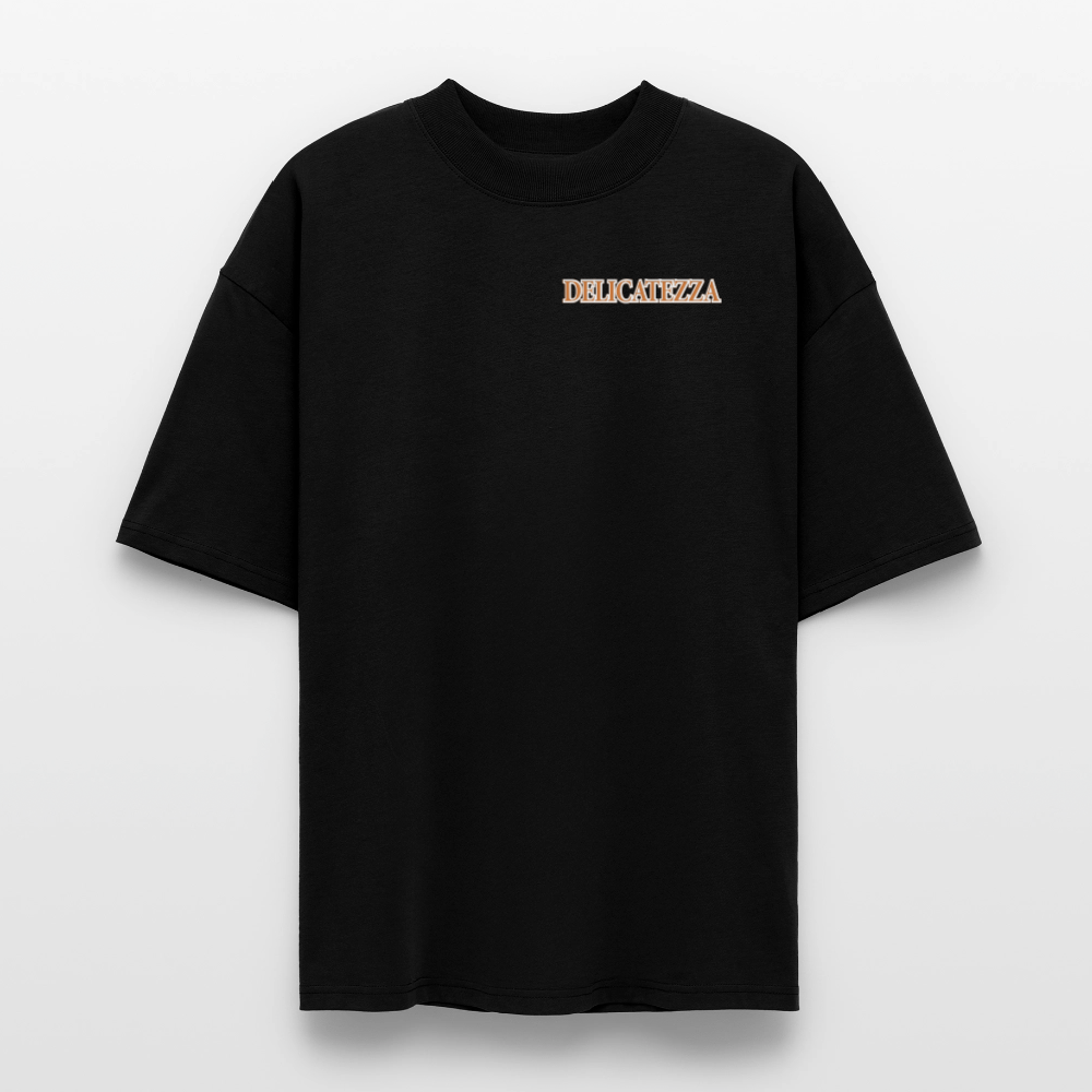 Oversized Unisex T-Shirt mit DELICATEZZA SARDINE PRINT Vorder- und Rückseite - Schwarz