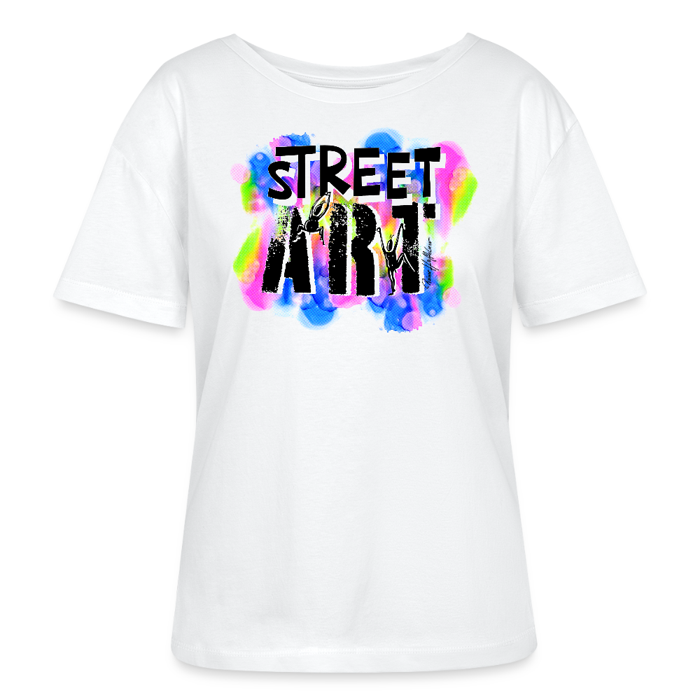 Relaxed Rundhals Frauen Bio-T-Shirt mit STREET ART PRINT - Weiß