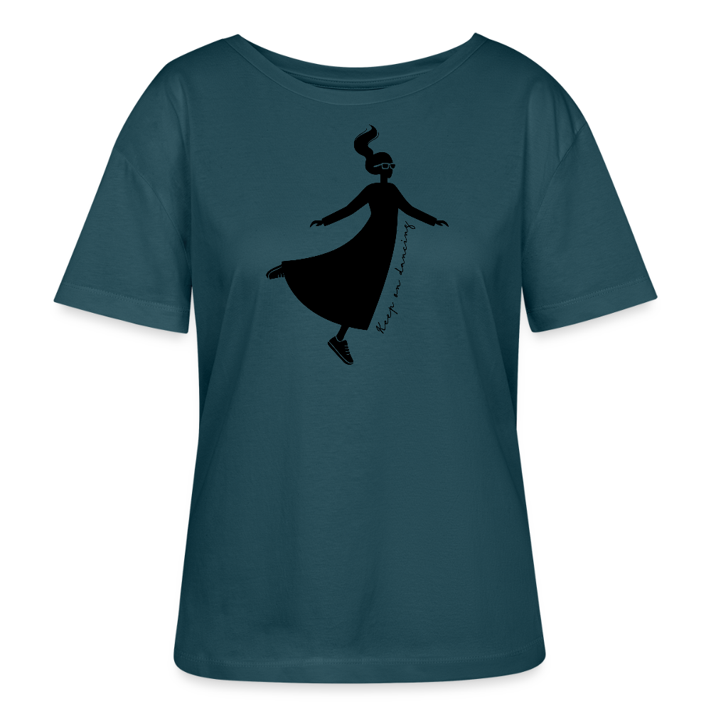 Frauen T-Shirt mit KEEP ON DANCING PRINT - Dunkles Petrol