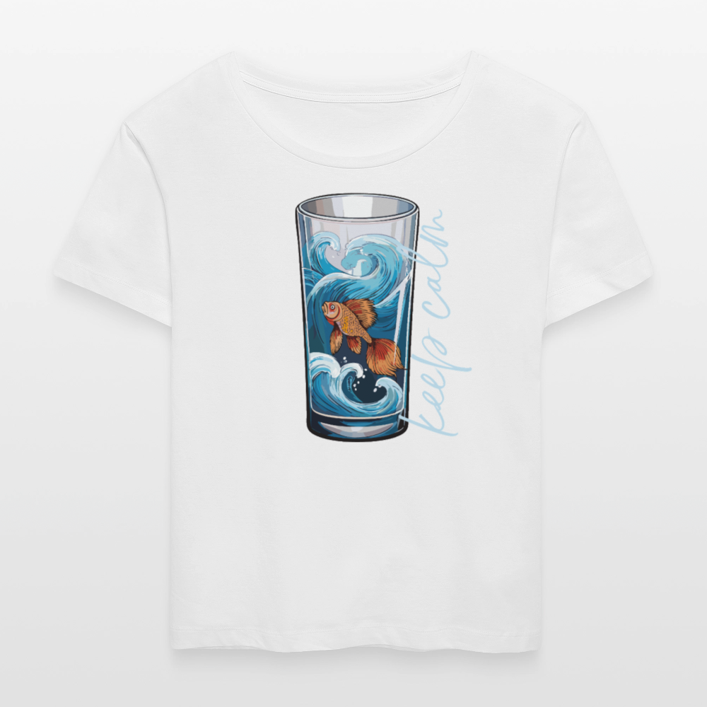 Relaxed Rundhals Frauen Bio-T-Shirt mit KEEP CALM PRINT - Weiß