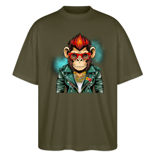 Oversized Unisex T-Shirt mit MONKEY PRINT - Khaki