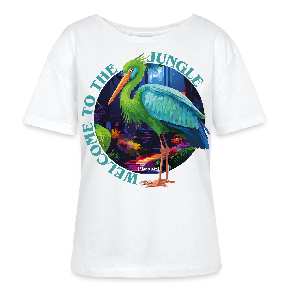Frauen T-Shirt mit WELCOME TO THE JUNGLE PRINT Vorderseite - Weiß