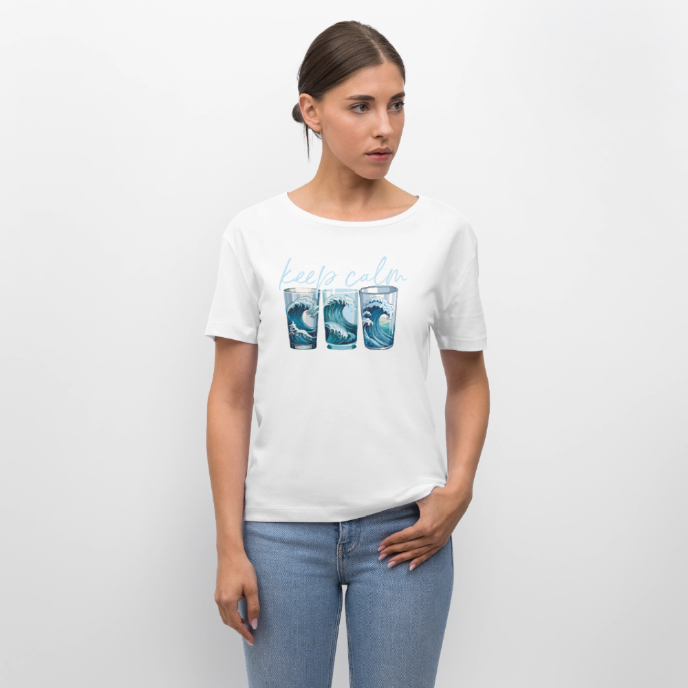 Relaxed Rundhals Frauen Bio-T-Shirt mit KEEP CALM PRINT - Weiß