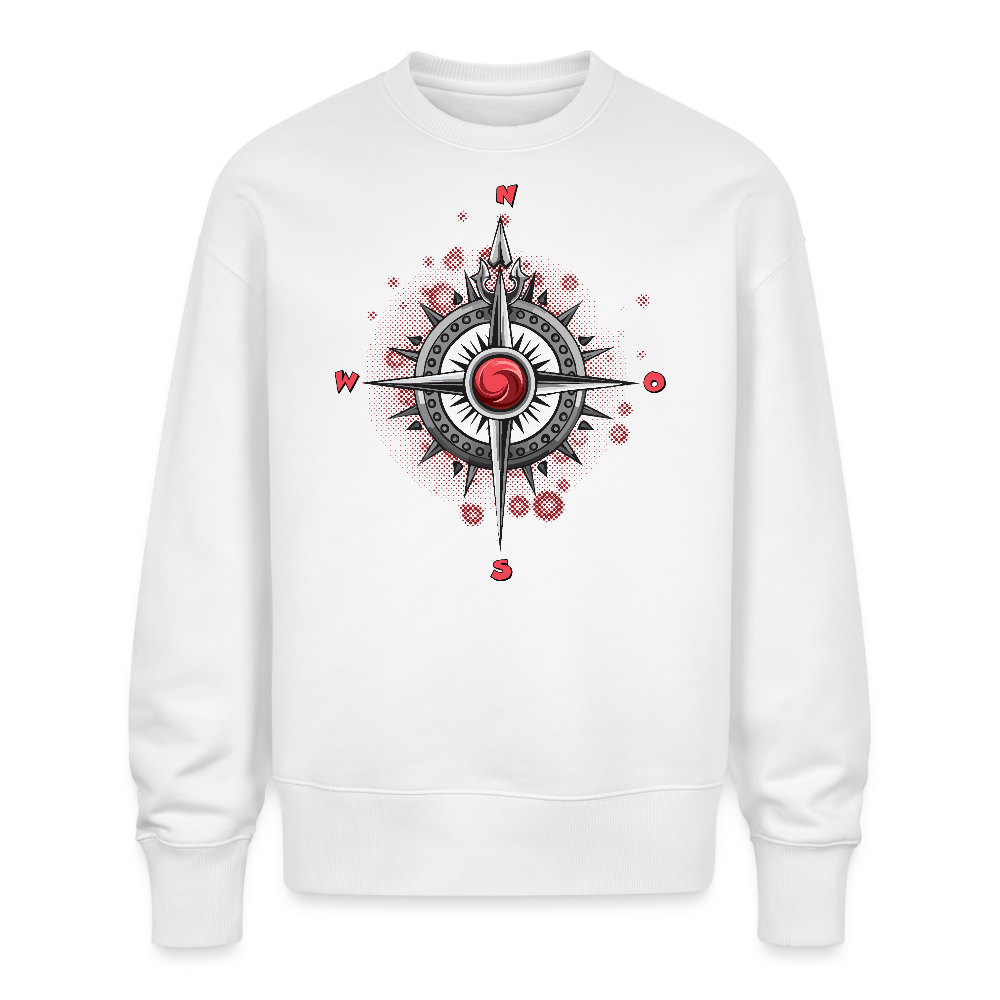 Unisex Oversize Pullover mit WINDROSE PRINT - Weiß