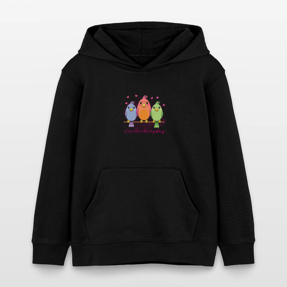 MNJS KIDS Bio-Hoodie mit ZWITSCHERGÄNG PRINT - Schwarz